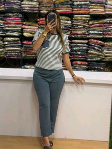 Chic Striped Top & Comfortable Pants Set