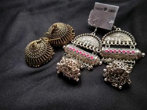 Set of 2 Antique Oxidized Jhumka Earrings