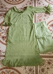 light green 💚 colour Net kurta set with inner
