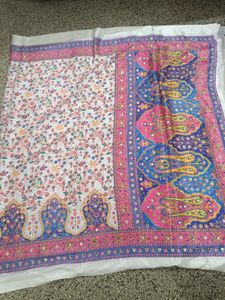 Beautiful Chinon Floral Saree with Mirror Work