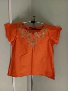 New Orange Embroidered Top
