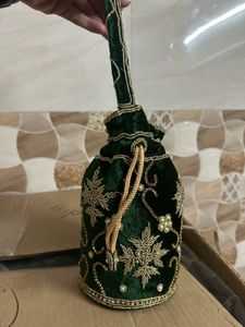 Emerald Green Embroidered Potli Bag
