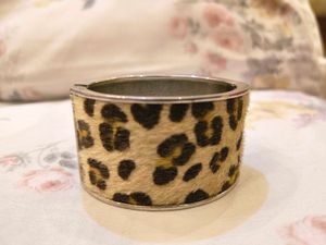Leopard Print Cuff Bracelet with Rhinestones