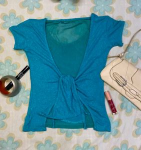 SOLD y2k Sparkling Teal V-Neck Top
