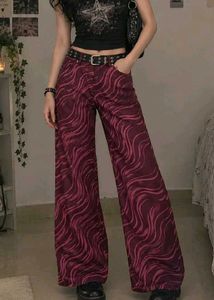 y2k retro grunge plum Wide Leg Swirl Printed jeans