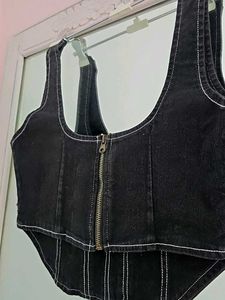 Freakins Black Corset Top with Contrast Stitching