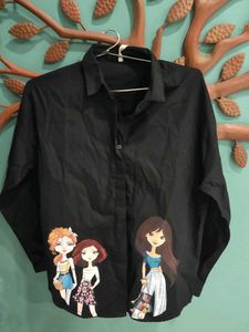 Cute Graphic Print Black Shirt