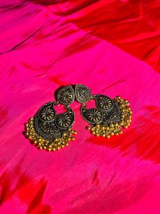 Oxidized Jhumka Earrings with Beads