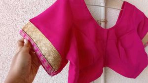 Elegant Pink Blouse with Gold Trim