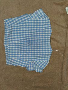 Blue Gingham Cropped Top square neck