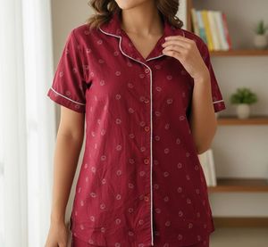Red Floral Print Night Suit
