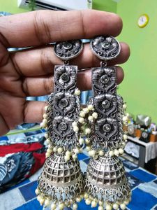 Oxidized Silver Jhumka Earrings