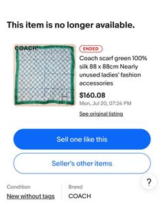 Coach 100%  Silk Scarf