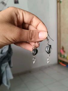Unique Black Stone Wire-Wrapped Earrings
