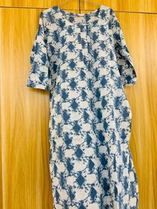 Blue & White Printed Cotton Kurta