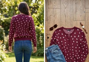 Burgundy Heart Print Cardigan