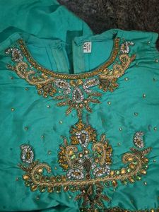 Elegant Teal Embroidered Ethnic Gown