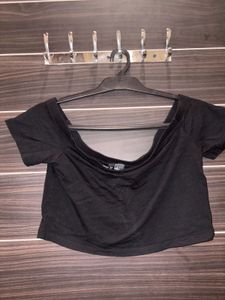 Black Off-Shoulder Crop Top