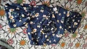 Navy Floral Print Top with Tie Detail
