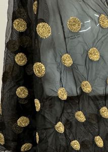 Black &amp; Gold Polka Dot Duppata