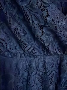 Navy Lace V-Neck Dress with Ruffle Sleeves