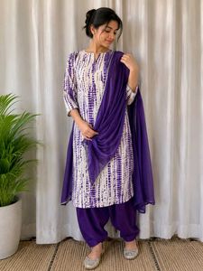 Purple & White Tie-Dye Kurta set