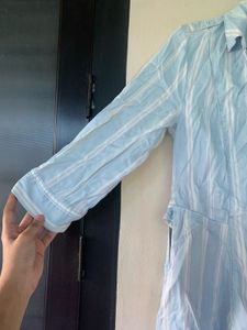 Light Blue Striped Button-Down Dress