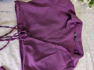 zara Chic Purple Checkered Crop Top