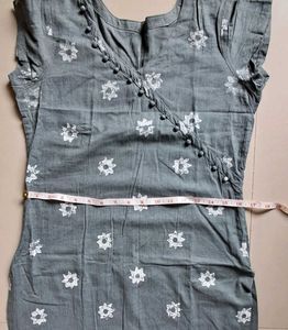 Grey Kurta with White Floral Print