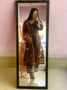 Elegant Brown Kurta Set with Dupatta
