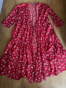 Red Floral Print Wrap Dress
