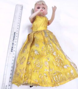 Vintage Toy Doll in Yellow Brocade Dress