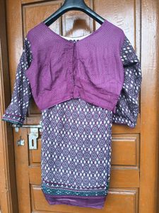 Purple Ethnic Blouse with Patterned Sleeves