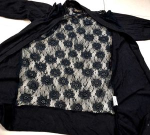 Black Floral Lace Open Front ShrugCardigan