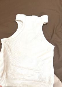Chinese White Ribbed Cut-out Tank Top
