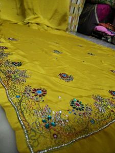 Vintage Yellow mirror work Saree