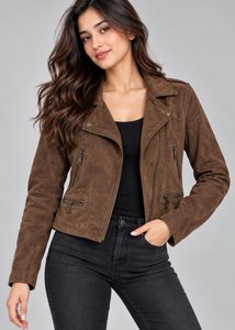 Brown Faux Suede Moto Jacket