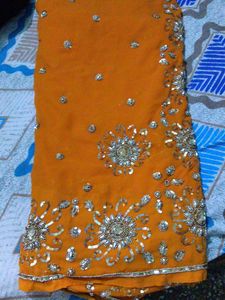 Orange Sequined Saree