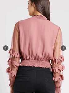 plusS Women Peach-Coloured Self Design Blouson Top