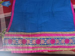 beautiful blue and pink kurta with back work and beautiful net sleeves