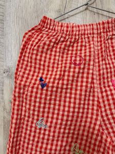 Red Gingham Embroidered Palazzo Pants