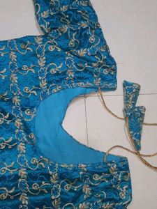 Customized V Neck  Sky Blue Net satin Kurti
