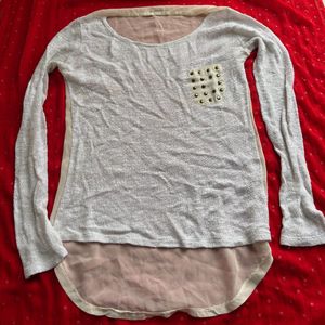 Chic Long Sleeve Top with Studded Pocket