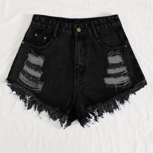 Black Ripped Denim Shorts