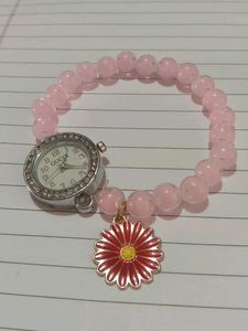 Pink Beaded Bracelet Watch
