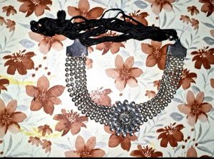 Boho Oxidised Silver Choker Set with belt