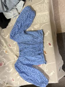 Blue Eyelet Crop Top