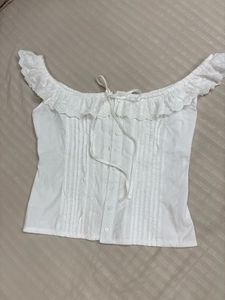 Off-Shoulder Lace Trim White Blouse