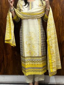 yellow white cotton suit
