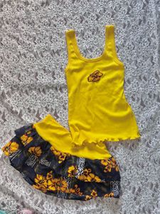 Yellow Tank Top &amp; Ruffled Skirt Set Pinteresty